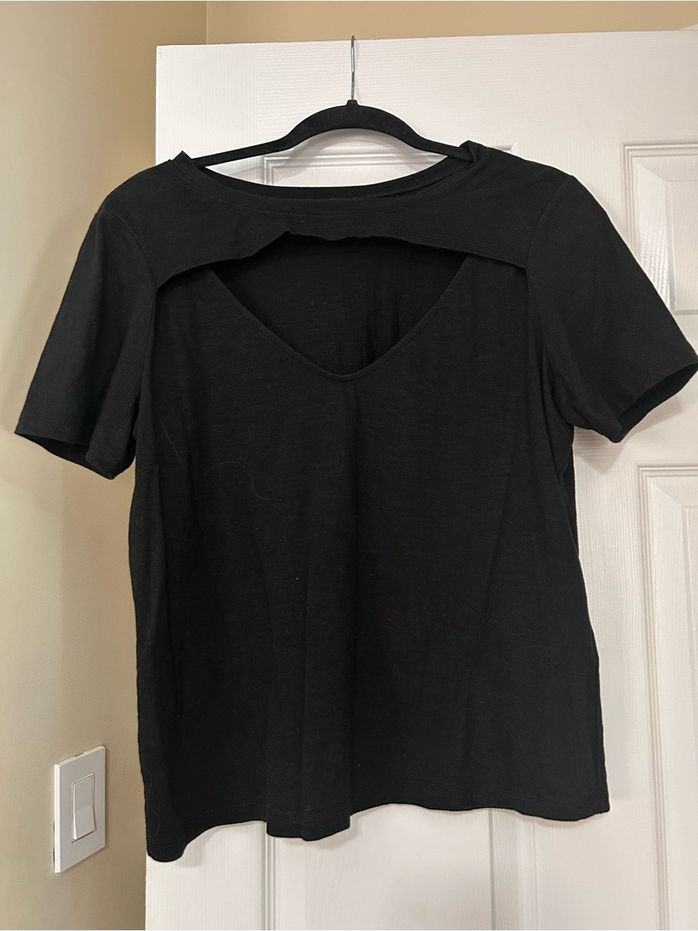 Boston Proper Black Short-Sleeve Cutout Tee